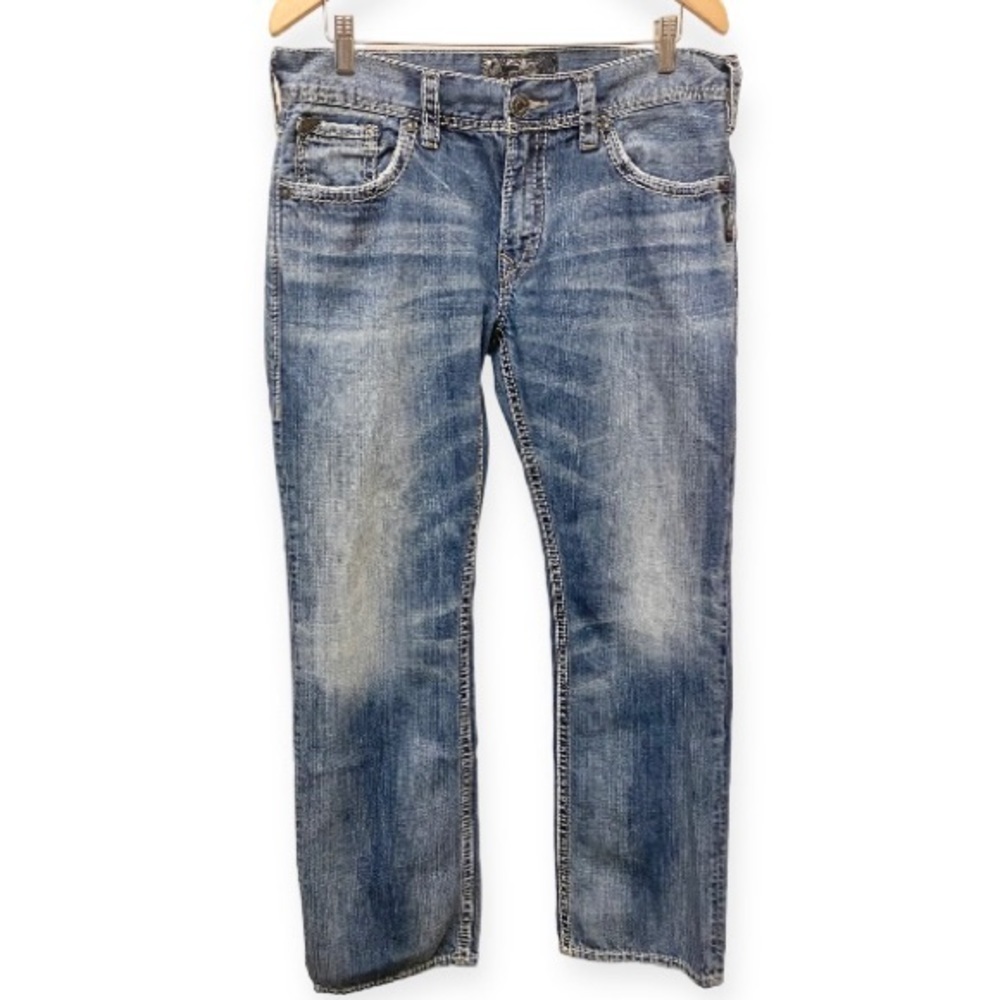 Silver Jeans 34x32 Nash Straight Leg 30” Inseam Mens Cotton Jeans Flap Pockets - Picture 3 of 14